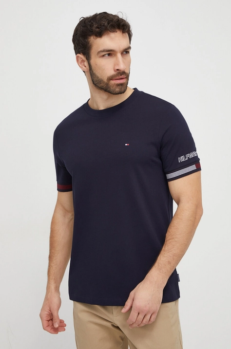 Tommy Hilfiger t-shirt bawełniany męski kolor granatowy z nadrukiem MW0MW34430