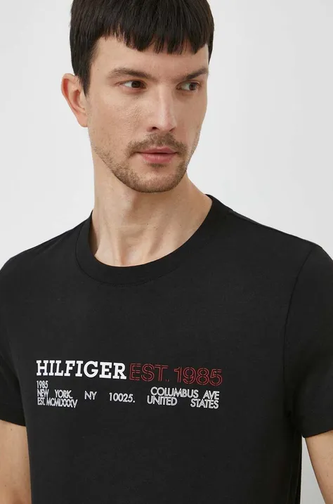 Pamučna majica Tommy Hilfiger za muškarce, boja: crna, s tiskom, MW0MW34435