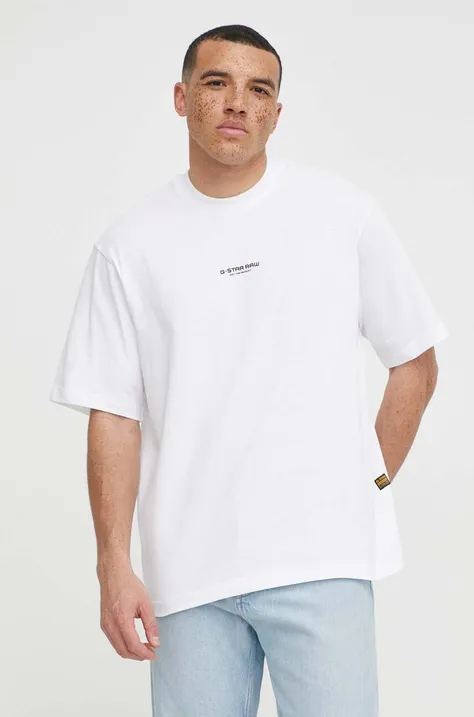 Bavlnené tričko G-Star Raw pánsky, biela farba, s nášivkou