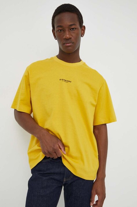 G-Star tricou din bumbac bărbați, culoarea galben, cu imprimeu