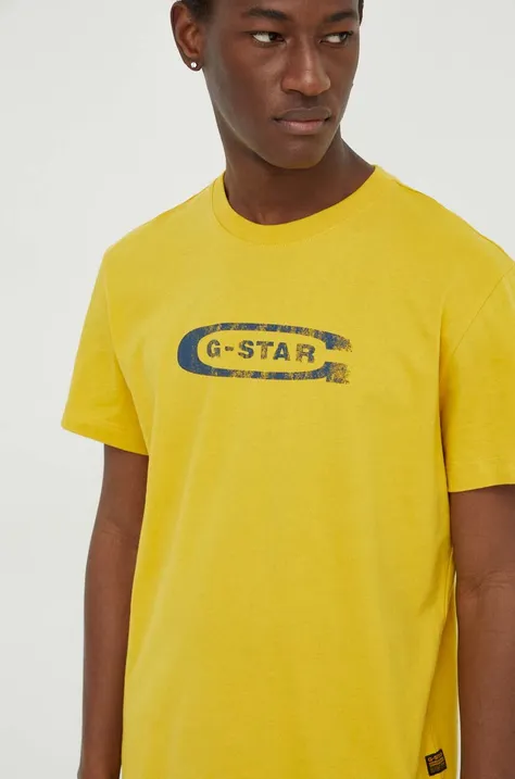 Памучна тениска G-Star Raw в жълто с принт