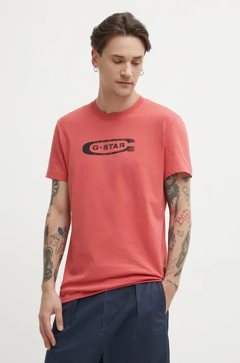 Хлопковая футболка G-Star Raw мужской цвет розовый с принтом