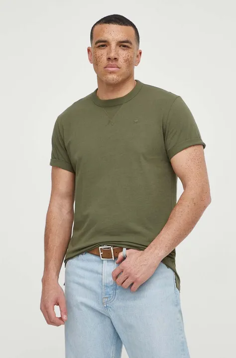 Bombažna kratka majica G-Star Raw moški, zelena barva