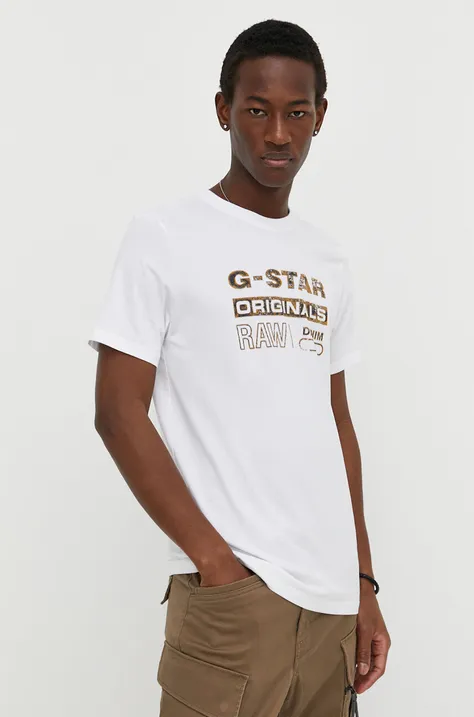 Bombažna kratka majica G-Star Raw moški, bela barva