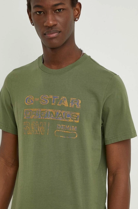 G-Star Raw tricou din bumbac barbati, culoarea verde, cu imprimeu