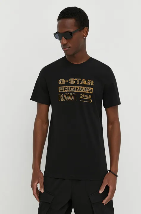 Хлопковая футболка G-Star Raw мужской цвет чёрный с принтом