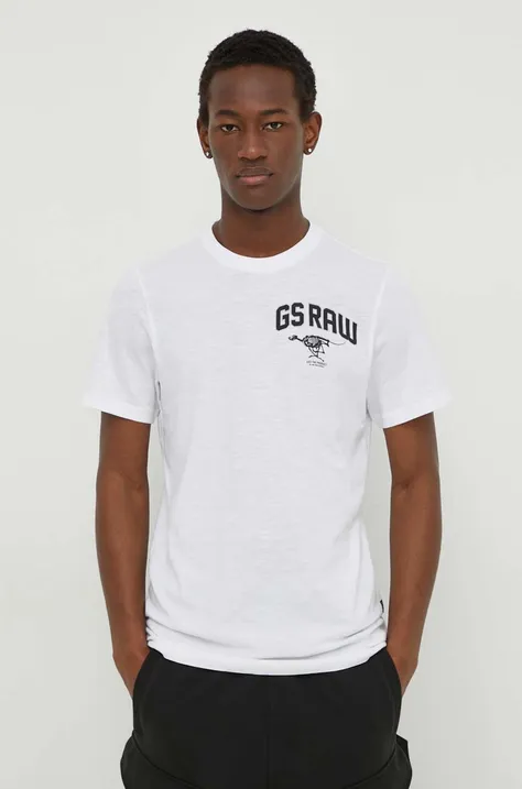 G-Star Raw pamut póló fehér, férfi, nyomott mintás