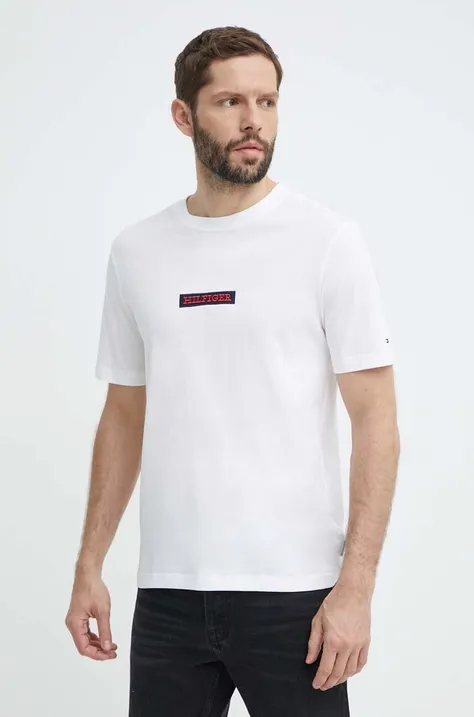 Bavlnené tričko Tommy Hilfiger pánske,biela farba,s nášivkou,MW0MW34373