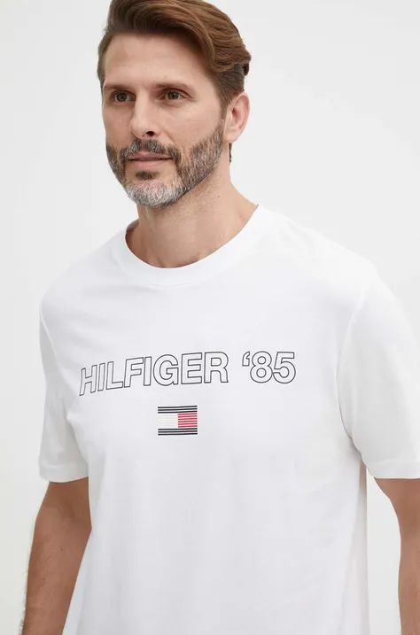 Tommy Hilfiger tricou din bumbac bărbați, culoarea alb, cu imprimeu, MW0MW34427