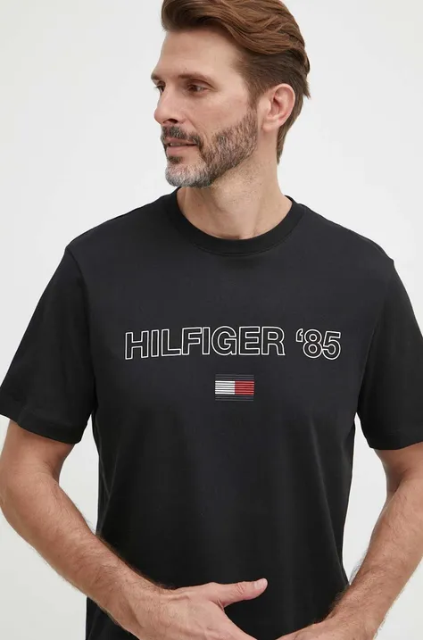Bavlnené tričko Tommy Hilfiger pánske, čierna farba, s potlačou, MW0MW34427
