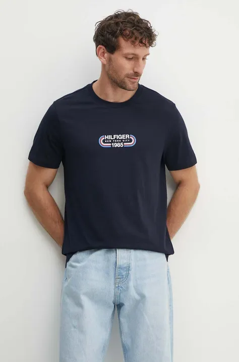 Бавовняна футболка Tommy Hilfiger чоловіча колір синій з принтом MW0MW34429