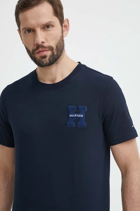 Хлопковая футболка Tommy Hilfiger мужская цвет синий с аппликацией MW0MW34436