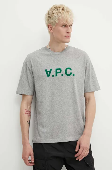 Pamučna majica A.P.C. T-Shirt River za muškarce, boja: siva, s tiskom, COFDW.H26324.PLB