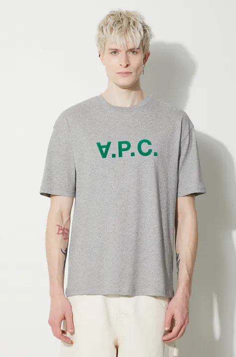 Памучна тениска A.P.C. T-Shirt River в сиво с принт COFDW.H26324.PLB