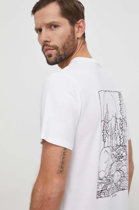Columbia t-shirt bawełniany Rockaway River męski kolor biały z nadrukiem 2022171