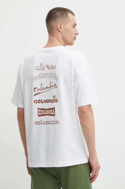 Majica kratkih rukava Columbia Burnt Lake za muškarce, boja: bijela, s tiskom, 2071711