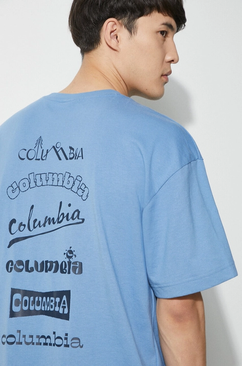 Columbia t-shirt Burnt Lake męski kolor niebieski z nadrukiem 2071711