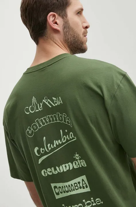 Majica kratkih rukava Columbia Burnt Lake za muškarce, boja: zelena, s tiskom, 2071711