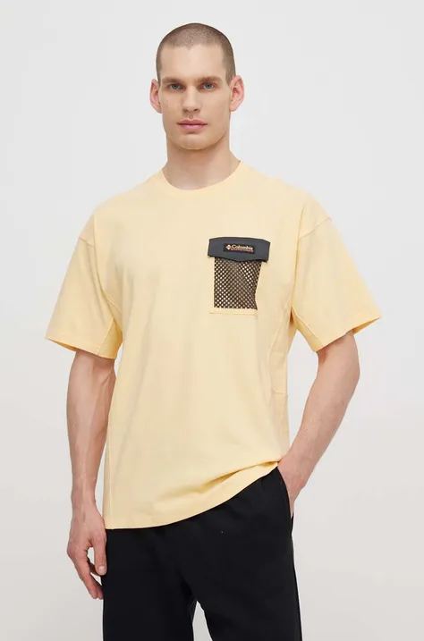 Хлопковая футболка Columbia Painted Peak мужская цвет жёлтый с аппликацией 2074481