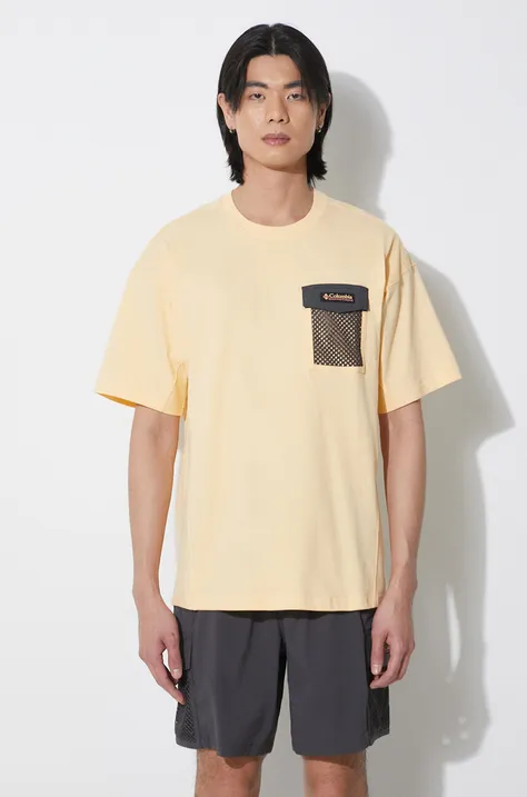 Памучна тениска Columbia Painted Peak в жълто с апликация 2074481