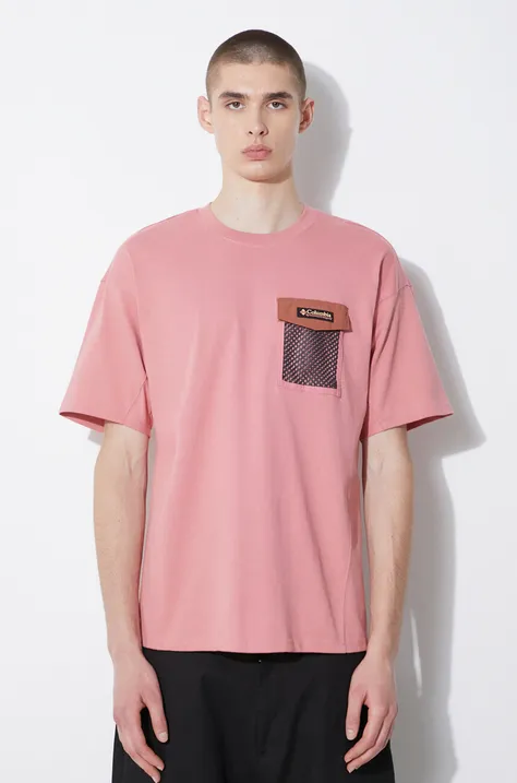 Бавовняна футболка Columbia Painted Peak чоловіча колір рожевий з аплікацією 2074481