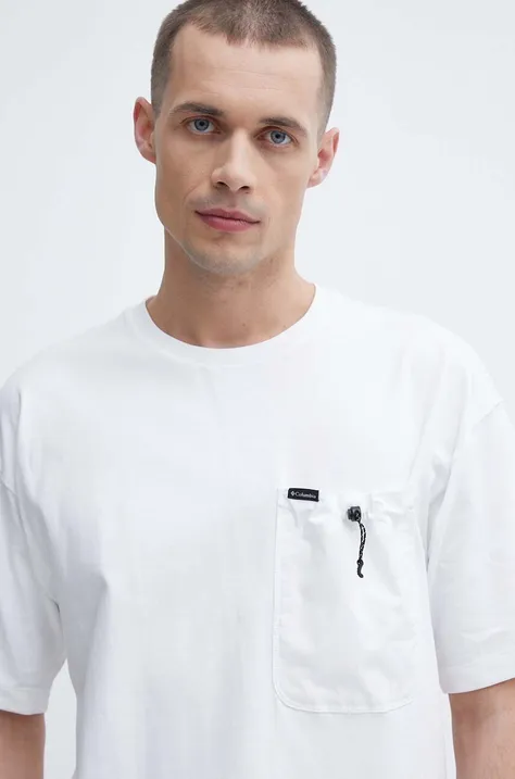 Columbia tricou din bumbac Landroamer barbati, culoarea alb, neted, 2076021