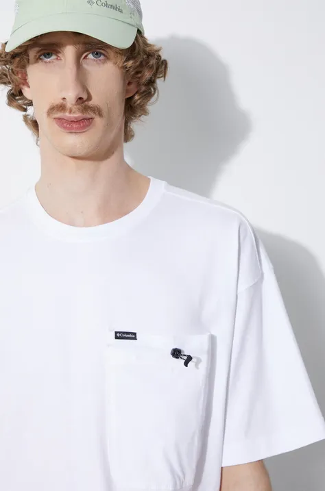 Columbia tricou din bumbac Landroamer barbati, culoarea alb, neted, 2076021