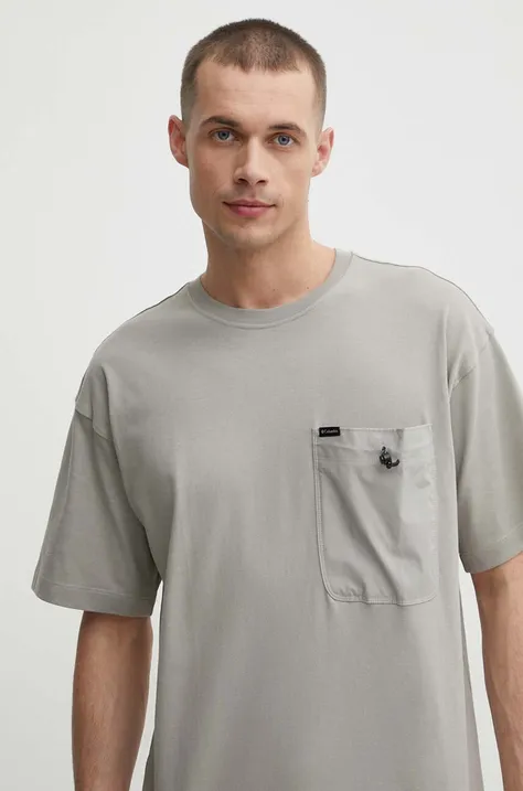 Bombažna kratka majica Columbia Landroamer moška, siva barva, 2076021