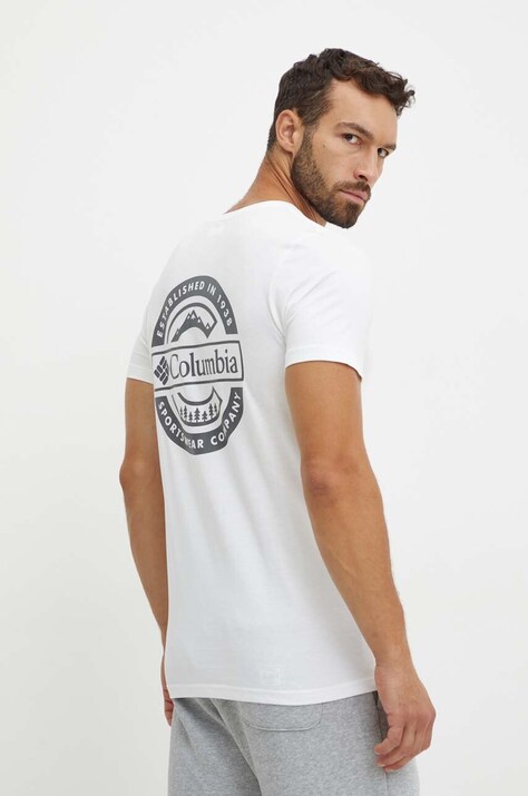 Columbia tricou din bumbac Rapid Ridge barbati, culoarea alb, cu imprimeu, 1934824