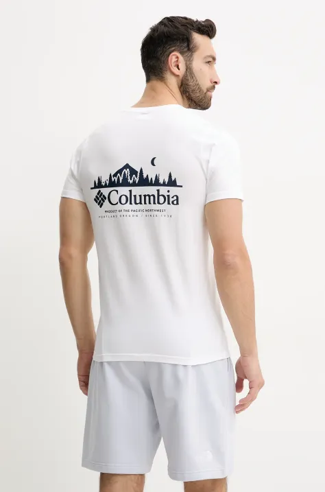 Columbia tricou din bumbac Rapid Ridge barbati, culoarea alb, cu imprimeu, 1934824