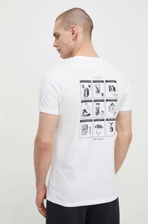 Βαμβακερό μπλουζάκι Columbia ανδρικά, χρώμα: άσπρο