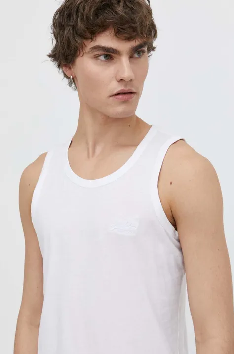 Bombažna kratka majica Superdry moški, bela barva