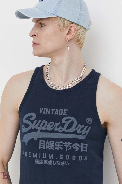 Pamučni top Superdry boja: tamno plava