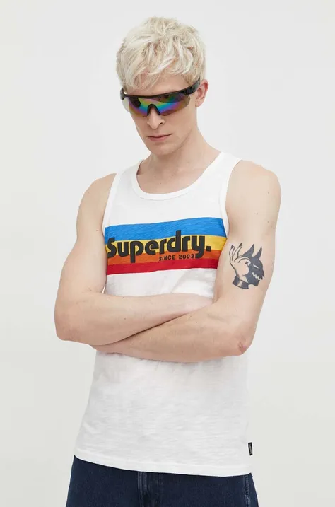 Хлопковая футболка Superdry мужской цвет белый