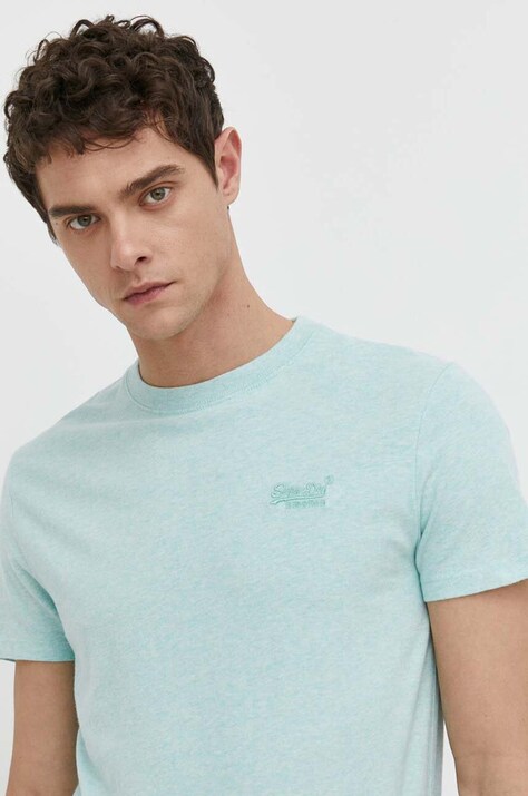Βαμβακερό μπλουζάκι Superdry ανδρικά, χρώμα: τιρκουάζ
