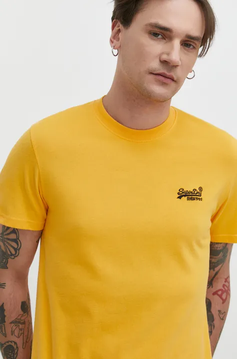 Superdry pamut póló sárga, férfi, sima
