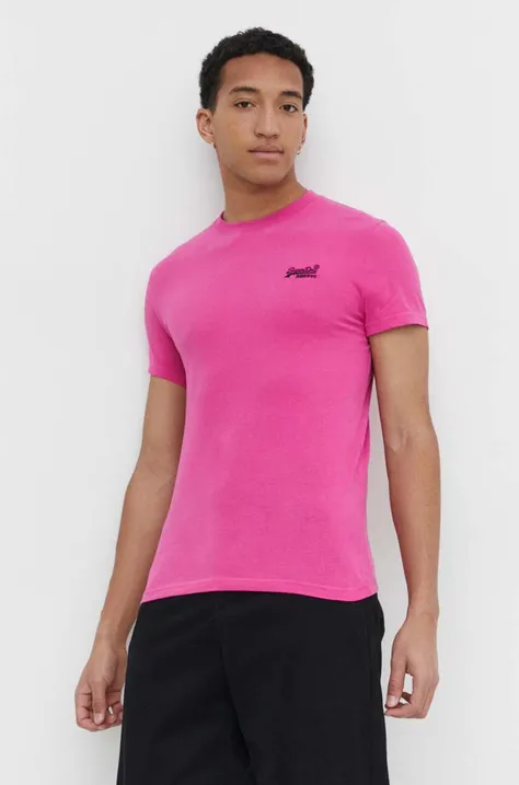 Хлопковая футболка Superdry мужской цвет розовый с аппликацией