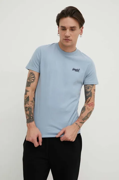 Superdry t-shirt bawełniany męski kolor niebieski z aplikacją