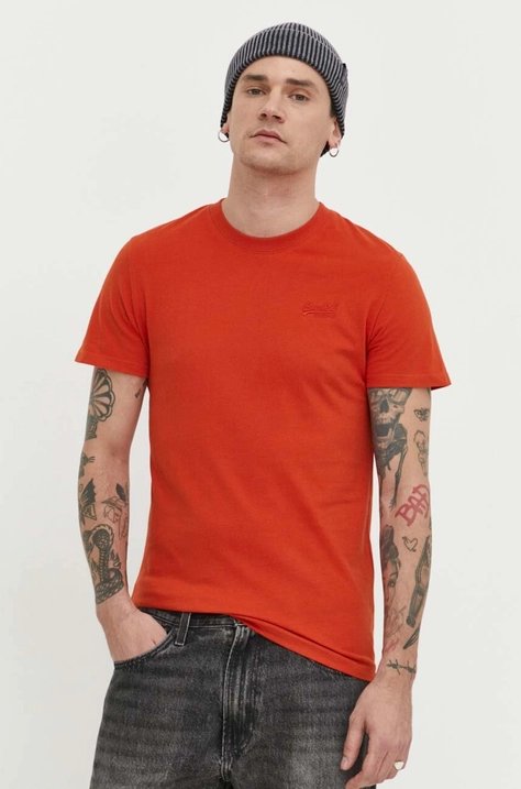 Superdry tricou din bumbac barbati, culoarea portocaliu, neted