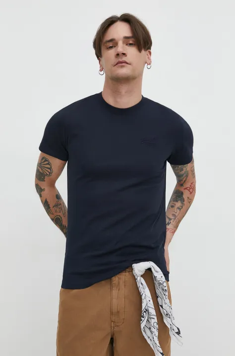 Superdry t-shirt bawełniany męski kolor granatowy gładki