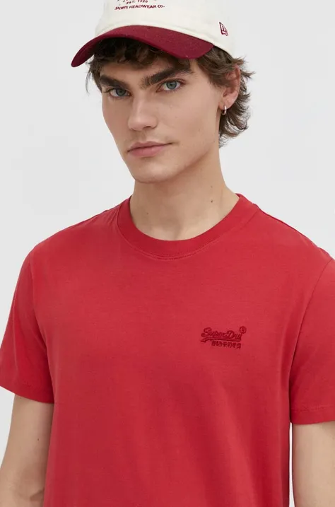 Хлопковая футболка Superdry мужской цвет красный с аппликацией