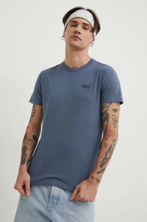 Памучна тениска Superdry в синьо с изчистен дизайн