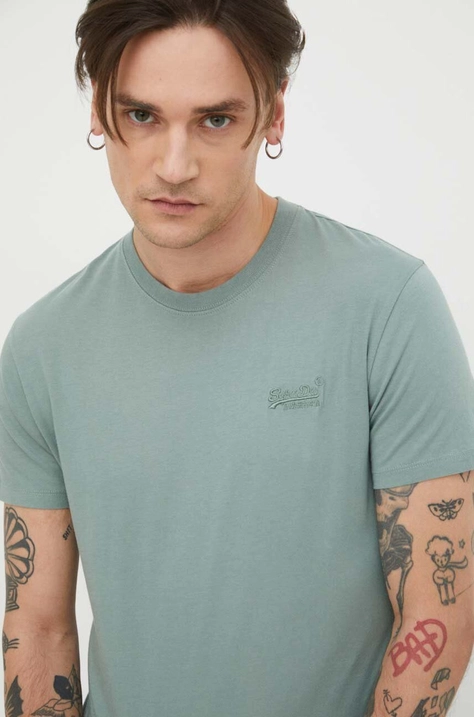 Superdry tricou din bumbac barbati, culoarea verde, neted