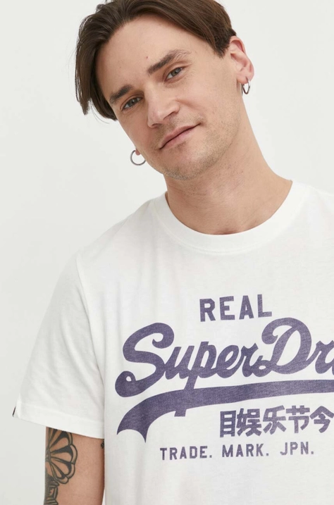 Superdry pamut póló fehér, férfi, mintás