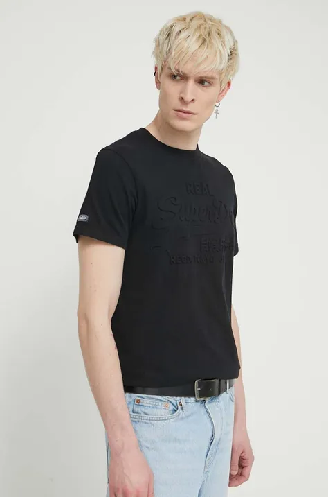 Superdry pamut póló fekete, férfi, nyomott mintás