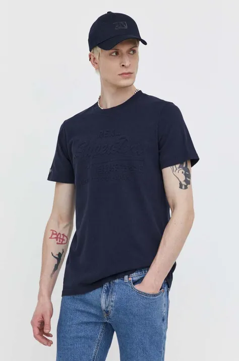 Pamučna majica Superdry za muškarce, boja: tamno plava, s aplikacijom