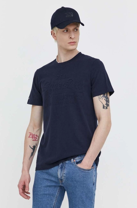 Superdry t-shirt bawełniany męski kolor granatowy z aplikacją