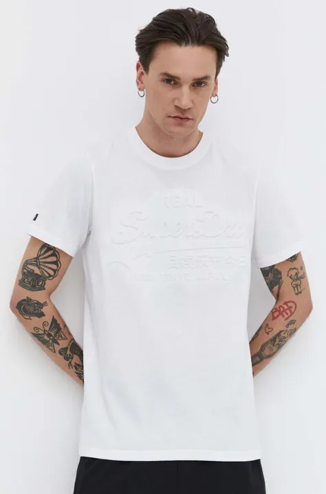 Хлопковая футболка Superdry мужской цвет белый с аппликацией