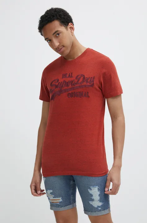 Bavlnené tričko Superdry pánsky, červená farba, melanžový