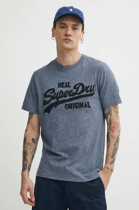 Superdry t-shirt bawełniany męski kolor granatowy z aplikacją